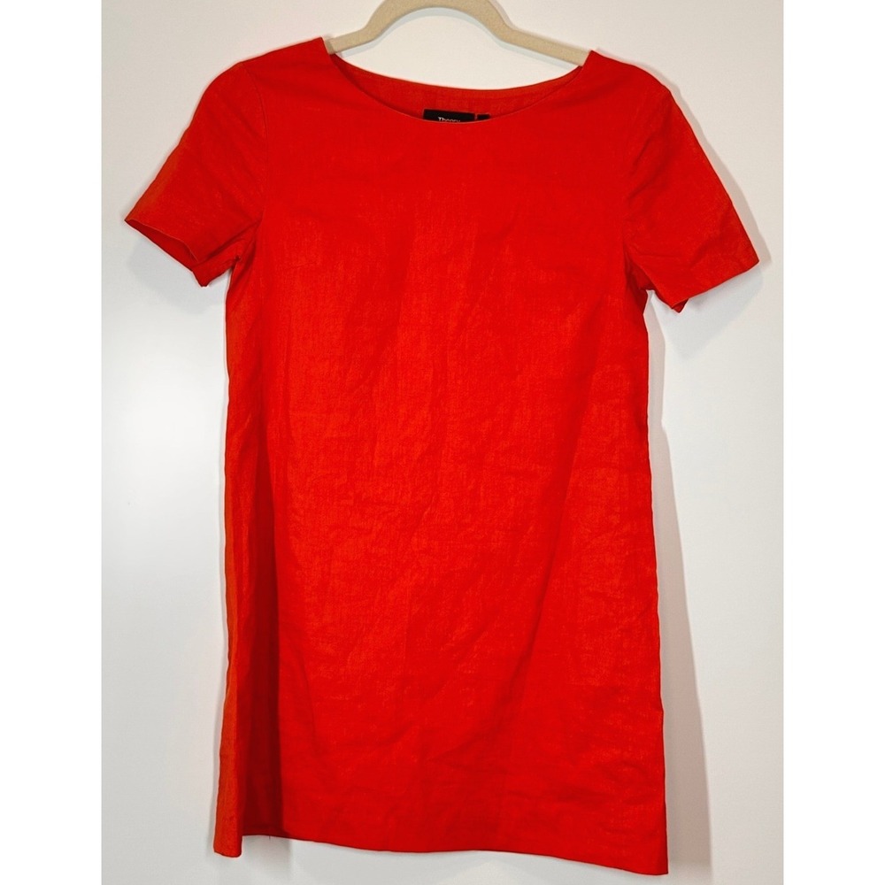 Theory Linen Blend Short Sleeve Mini Dress Women's Size P Small Orange Casual